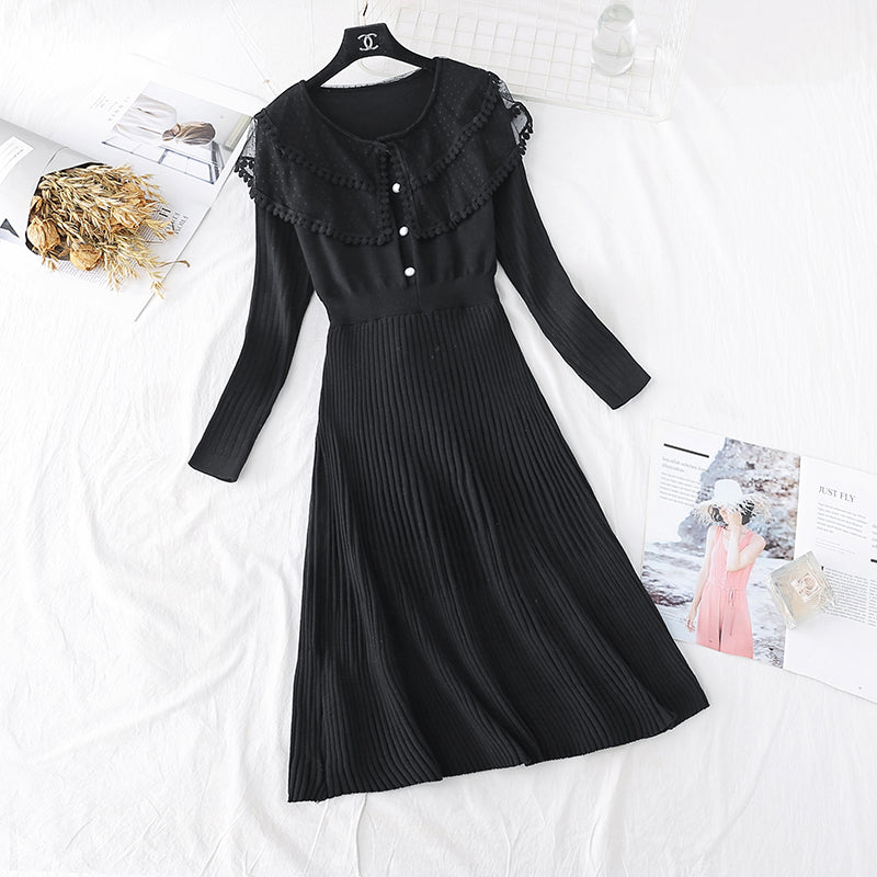 Long sweater over the knee sweet bottoming temperament long skirt  3992