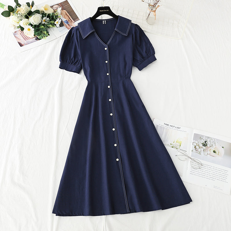 V-neck temperament, slim waist, tea break retro dress  4265
