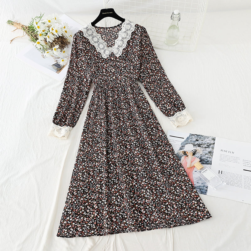 Floral dress gentle wind slim temperament Chiffon Skirt  4082