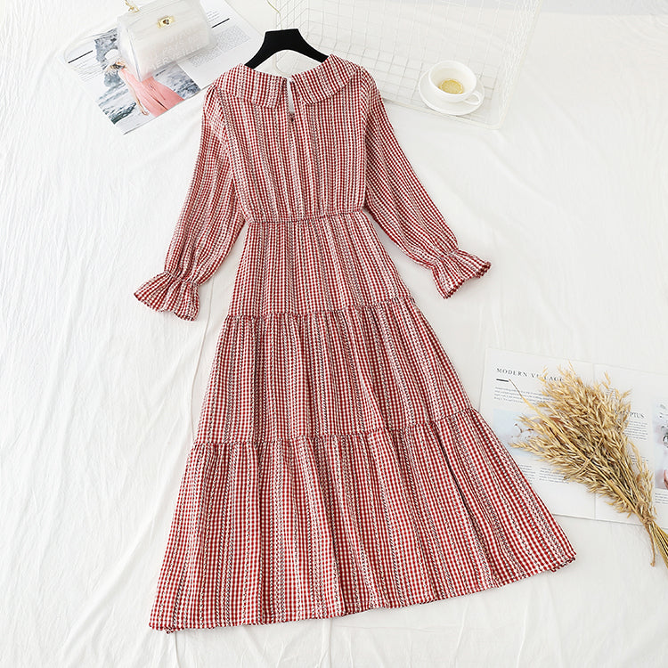 High waist thin French first love lattice fairy gentle wind dress  3892