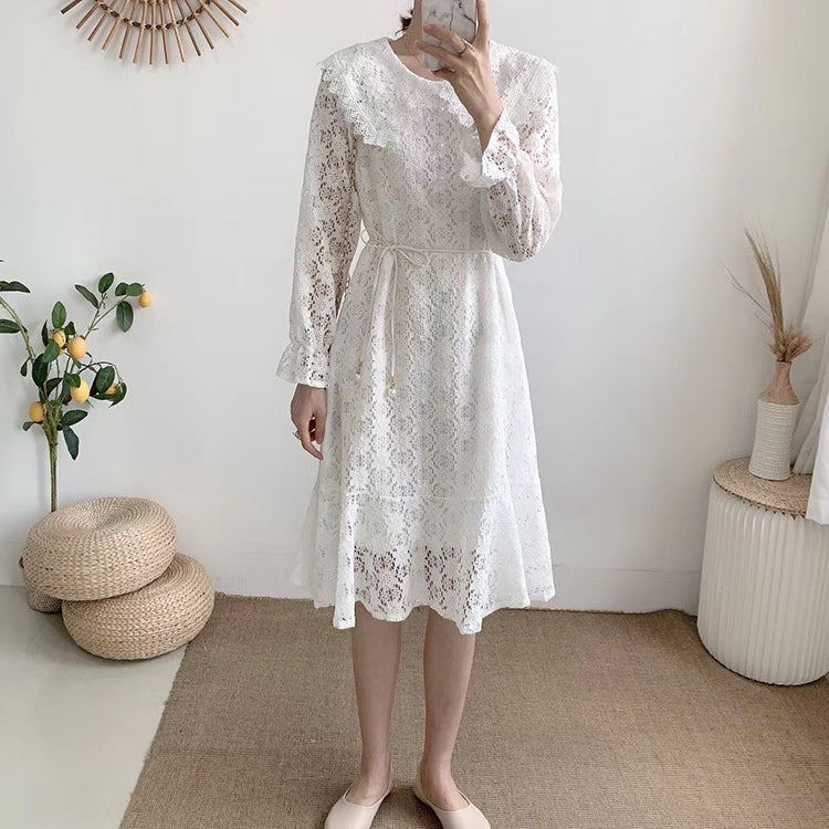 Einfarbiger langer Rock mit Reversausschnitt und Schnürung an der Taille, schmal über dem Knie 3905