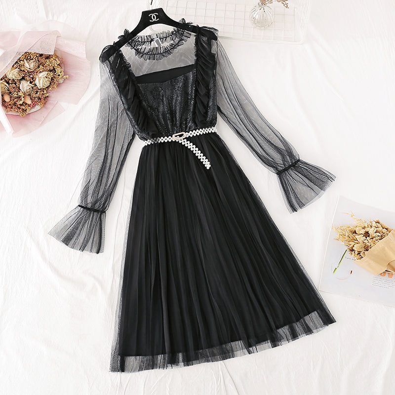 Knielanger französischer Retro-Faltenrock 4043