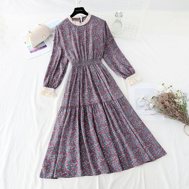 Patchwork-Blumenkleid aus Spitze mit unterem Rock für Damen 4056