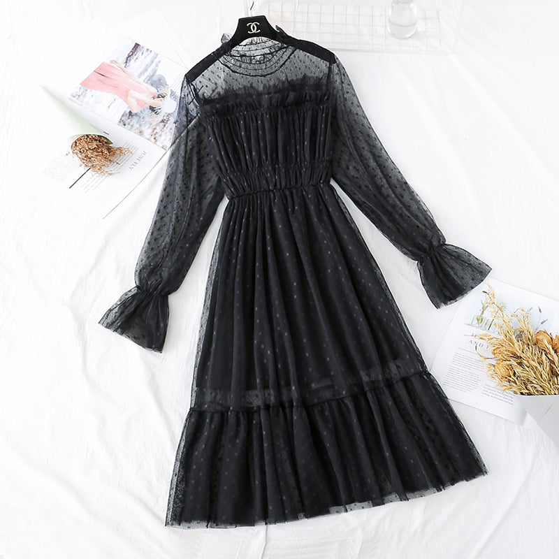 Polka Dot gauze French first love Platycodon fairy skirt  3975