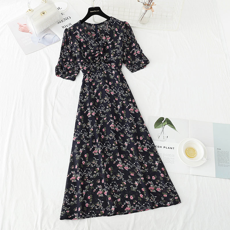 French retro first love sweet floral skirt temperament small skirt  4237