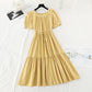 Cotton linen dress shows thin French retro skirt  4145