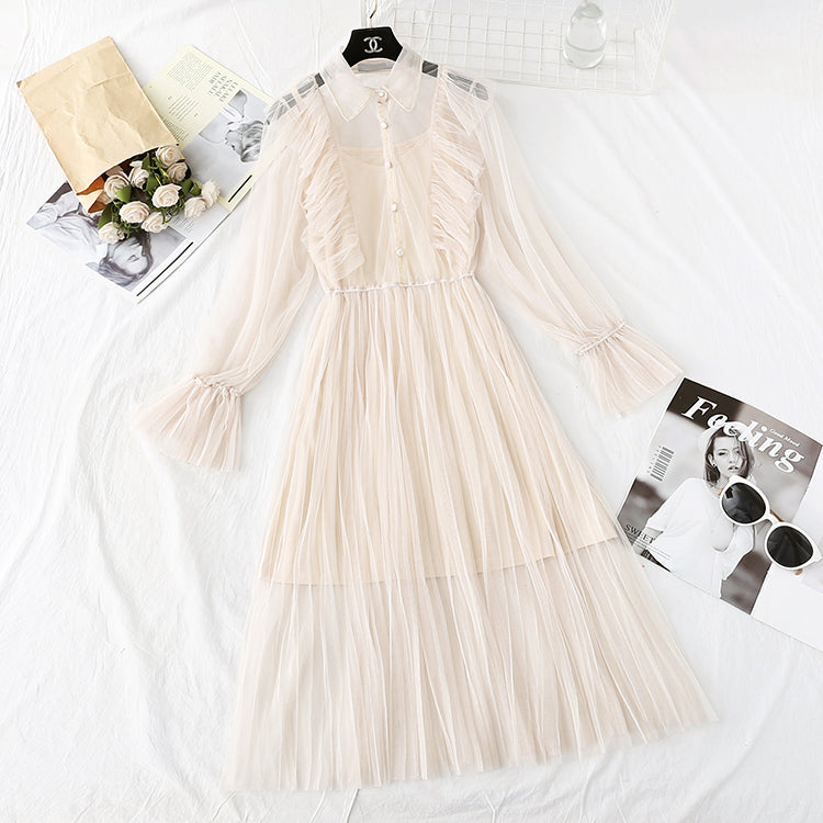 Sanftes Windfee-Superfee-Serien-Mesh-Kleid 3982