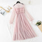 Gentle wind mesh dress French retro interior with bottom skirt  4004