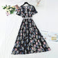 Cotton linen dress female V-neck floral dress waist  4245