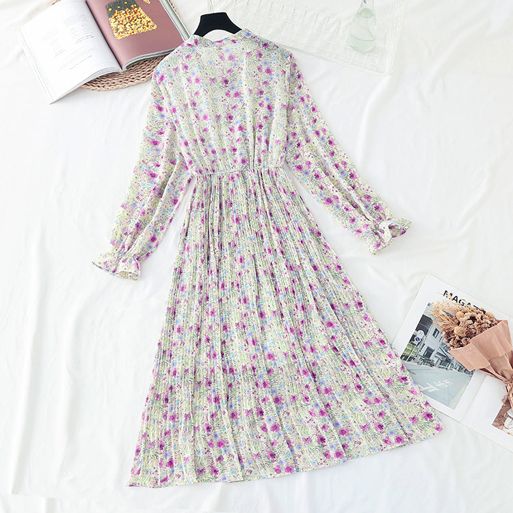 Broken Flower Chiffon pleated skirt with high and thin length over the knee  3878