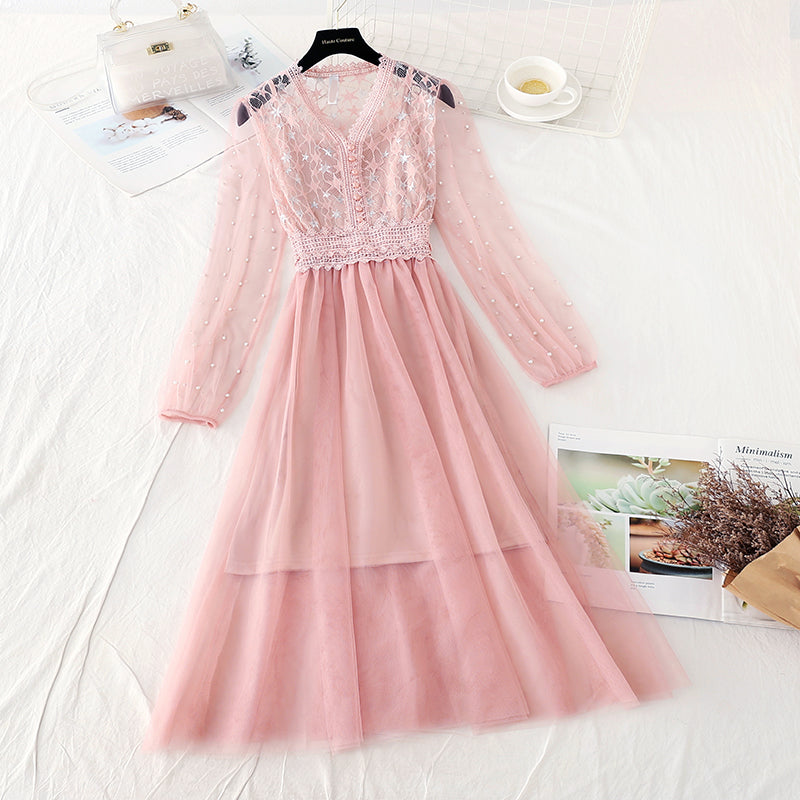 Mesh lace stitched skirt Fairy Forest suit long skirt  3925