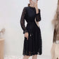 Hollow out lace long sleeve round neck high waist thin Fairy Dress  3872