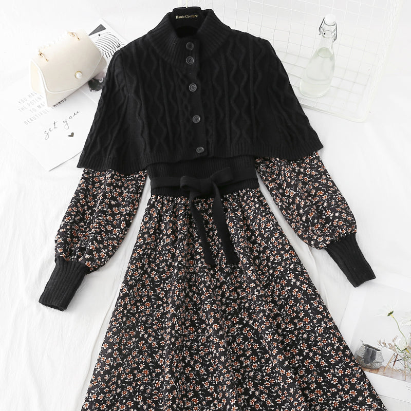 Corduroy stitched knitted dress  4076