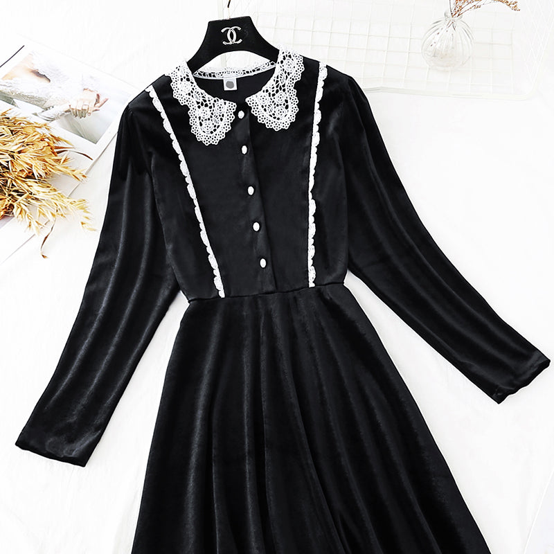 New lace doll neck light familiar French retro skirt  4024