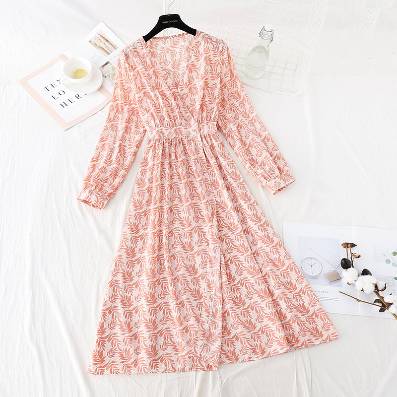 Chiffon dress is slim, light and mature, floral skirt  4083