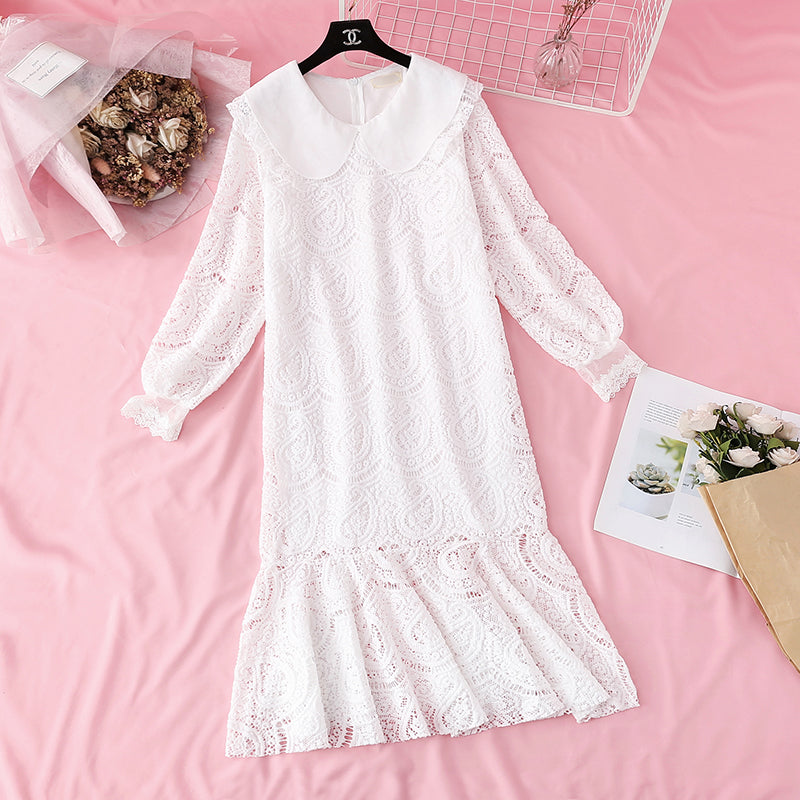 Doll collar lace dress with fishtail long skirt  3990