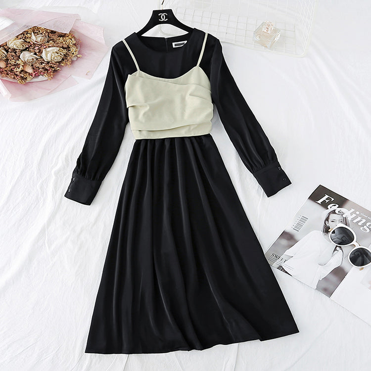 Chiffon Dress + suspender vest two piece suit  4035
