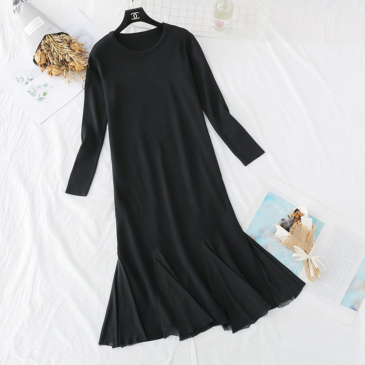 Knee length fishtail bottomed sweater skirt  3944