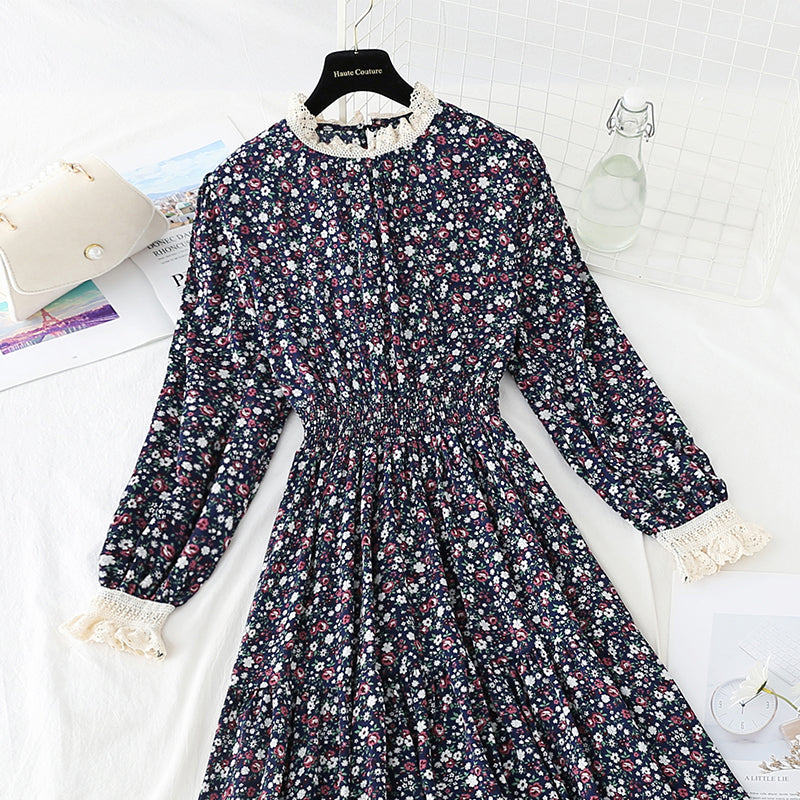 Patchwork-Blumenkleid aus Spitze mit unterem Rock für Damen 4056