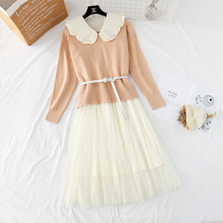 New loose Pullover Sweater + long skirt with mesh backing  3948