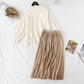 Split sweater + golden velvet skirt suit two-piece set  3977
