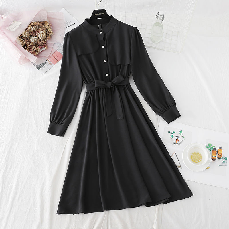 Dress design sense of minority lace up solid color thin skirt for children  4090