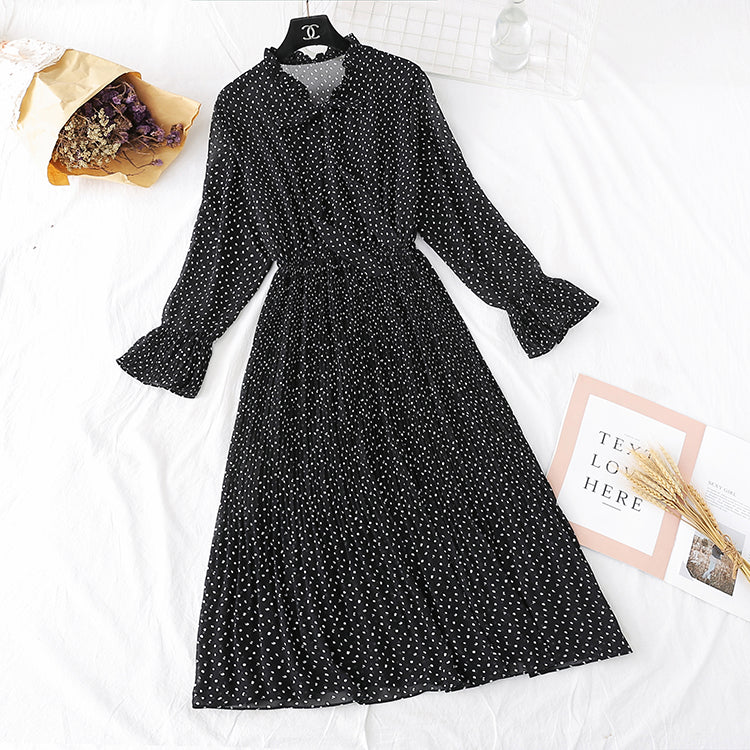 Französischer Retro-Innenrock mit gepunktetem Boden, mittellang 3965