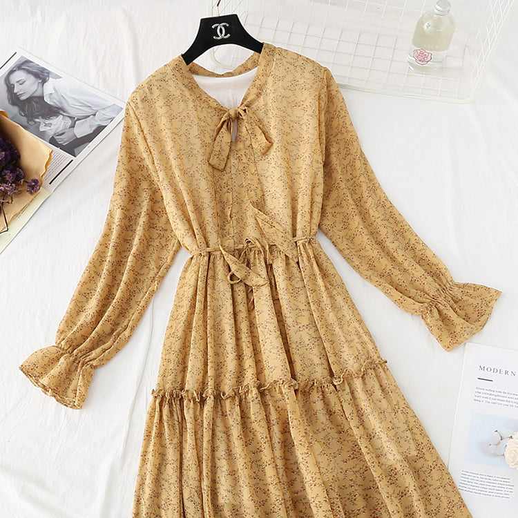 Loose floral French retro skirt fairy super fairy series  4020