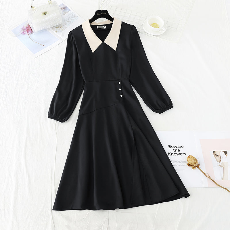 Narrow waist and slim temperament French retro care machine split skirt  3873