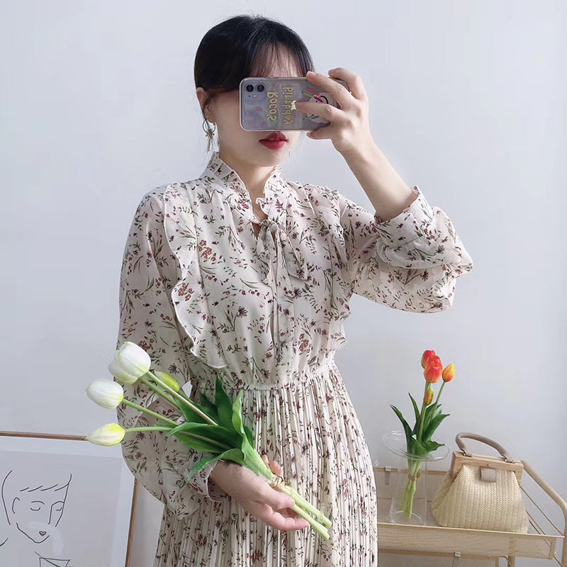 High waist thin fairy gentle wind snow spinning floral skirt  3897