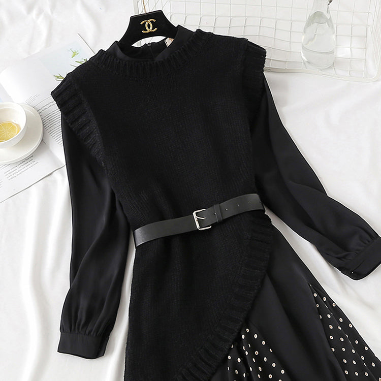 New knitted vest suit temperament two-piece suit with slim waist  3817