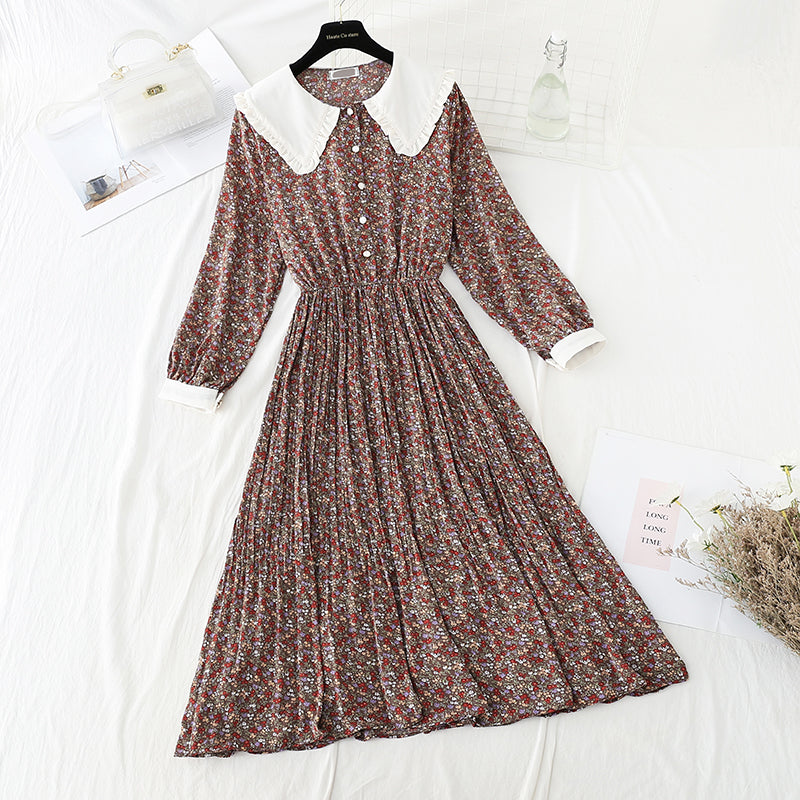 Baby collar pleated thin age reducing dress  4065