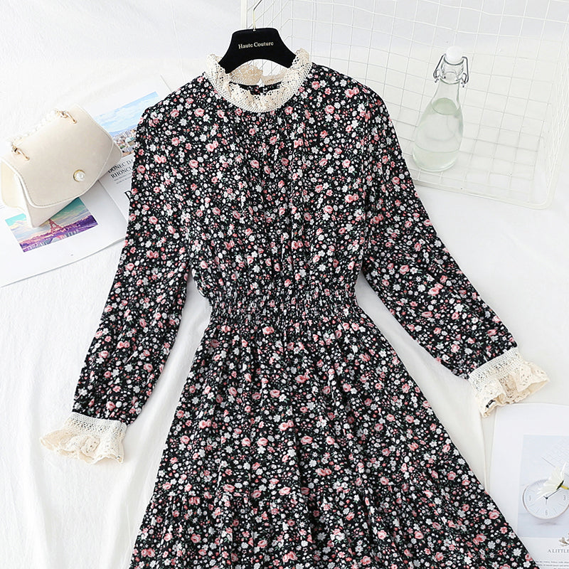 Patchwork-Blumenkleid aus Spitze mit unterem Rock für Damen 4056