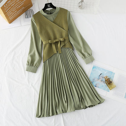 Knitted dress net red dress two piece suit  3875