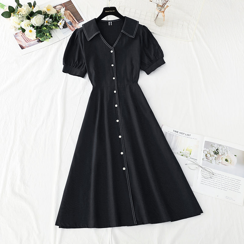 V-neck temperament, slim waist, tea break retro dress  4265