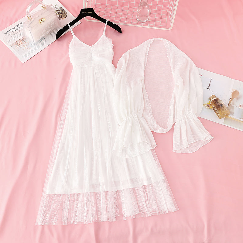 Cardigan lace dress temperament goddess style  3827