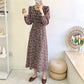 Knee thin lace up square neck fairy Vintage Floral Dress  3911
