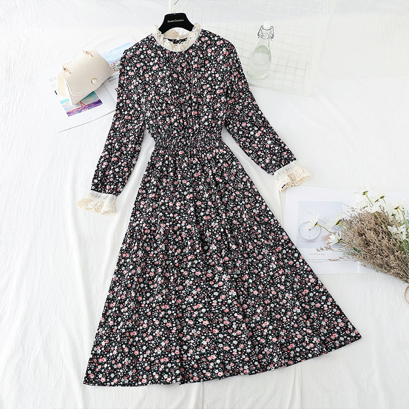 Patchwork-Blumenkleid aus Spitze mit unterem Rock für Damen 4056