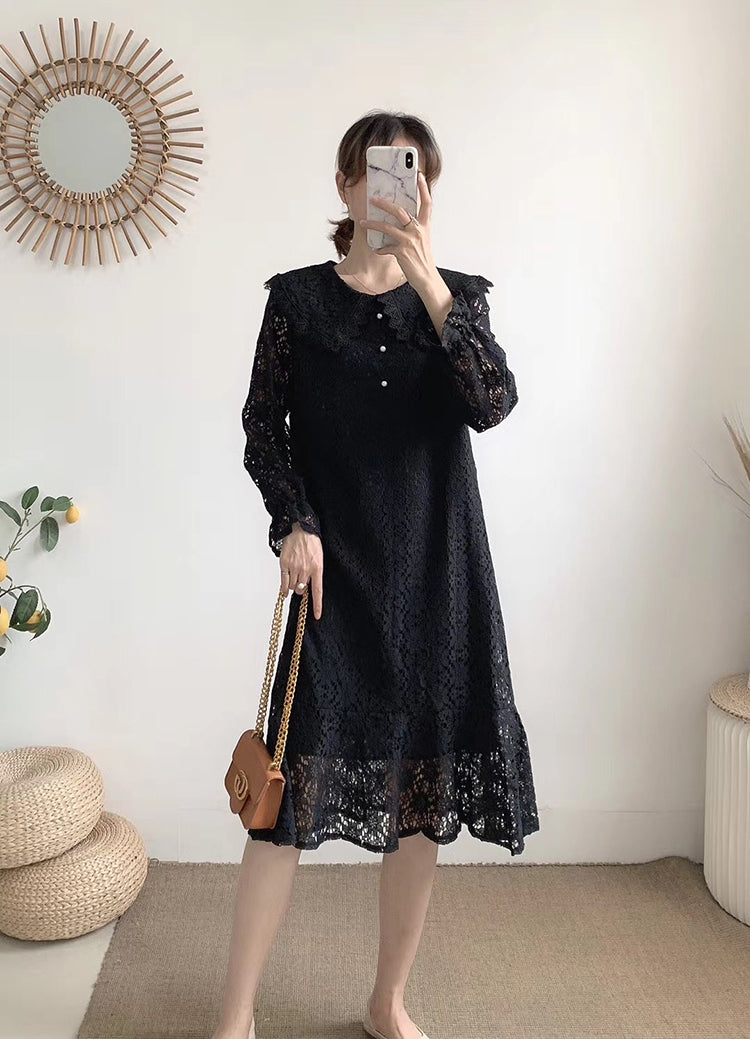 Einfarbiger langer Rock mit Reversausschnitt und Schnürung an der Taille, schmal über dem Knie 3905