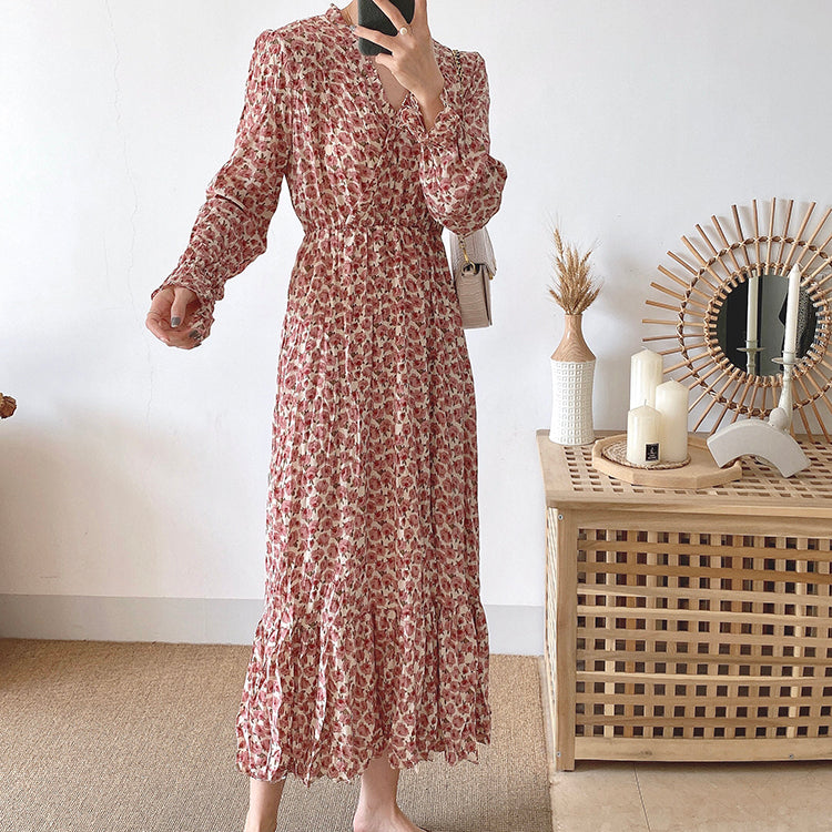 Fashion Pleated Chiffon Floral Dress  3898