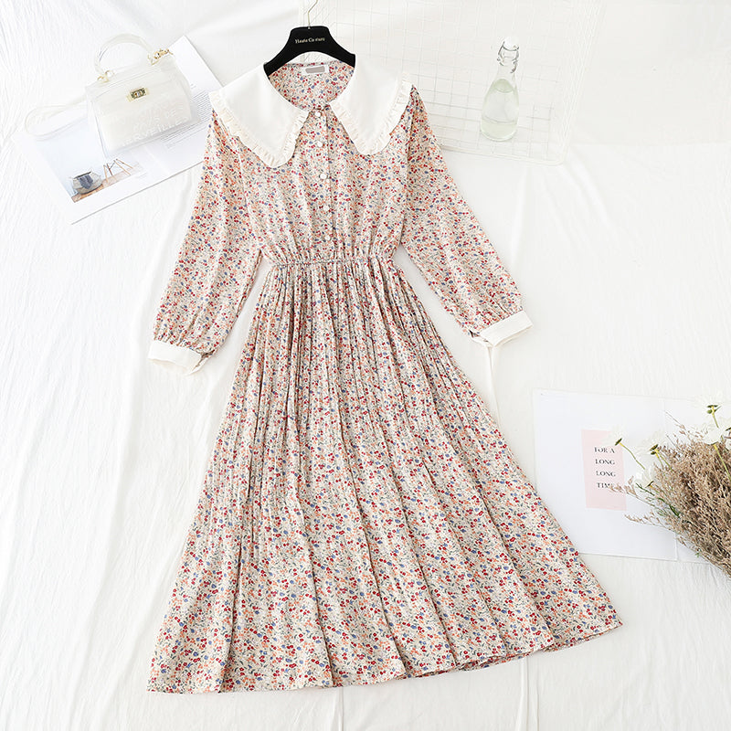 Baby collar pleated thin age reducing dress  4065