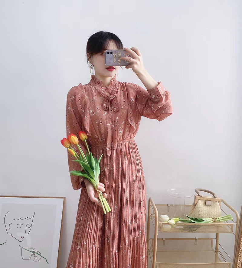 High waist thin fairy gentle wind snow spinning floral skirt  3897