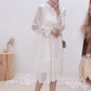 Hollow out lace long sleeve round neck high waist thin Fairy Dress  3872