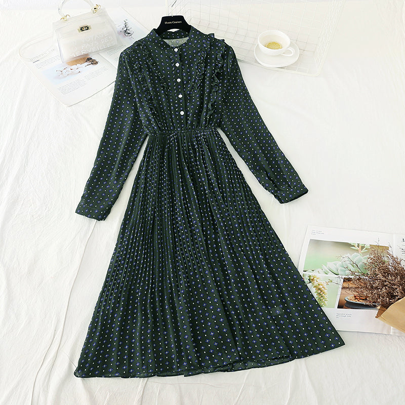 French Floral Chiffon pleated long skirt fairy super fairy series  3926