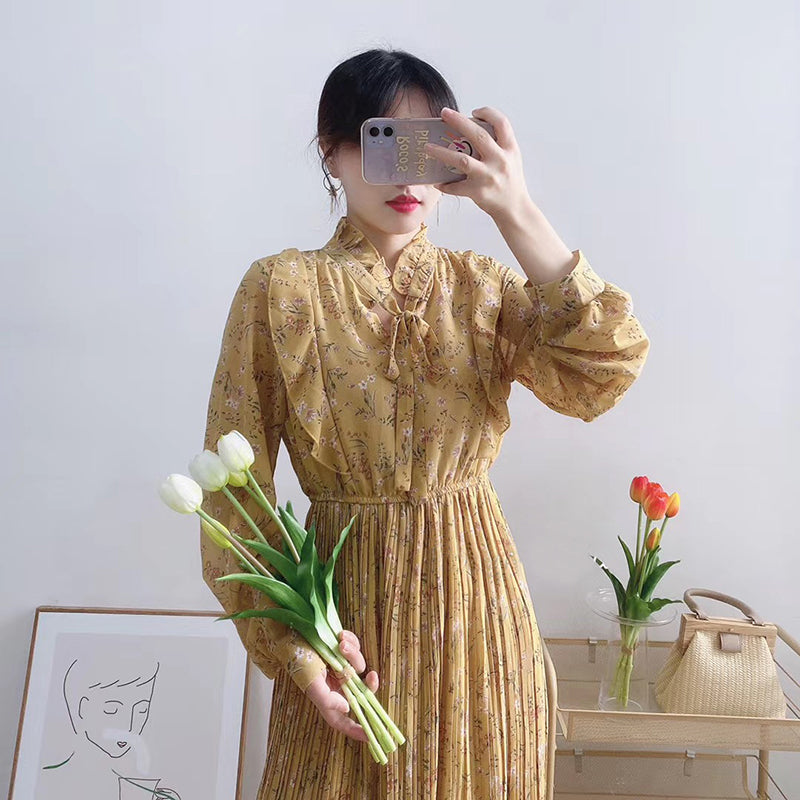 High waist thin fairy gentle wind snow spinning floral skirt  3897