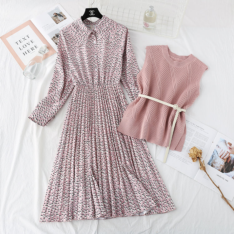 Sweater sweet baby Collar Chiffon Skirt Suit two-piece suit  3802