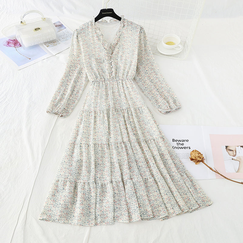 New Ruffle French Vintage chiffon skirt long  3862