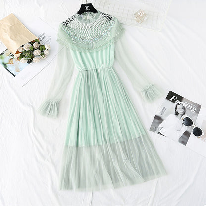 Ruffle pleated French super xiansen mesh dress  3806