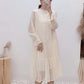 Hollow out lace long sleeve round neck high waist thin Fairy Dress  3872