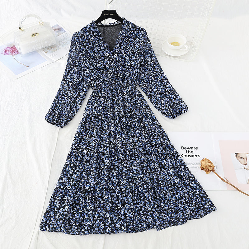 New Ruffle French Vintage chiffon skirt long  3862